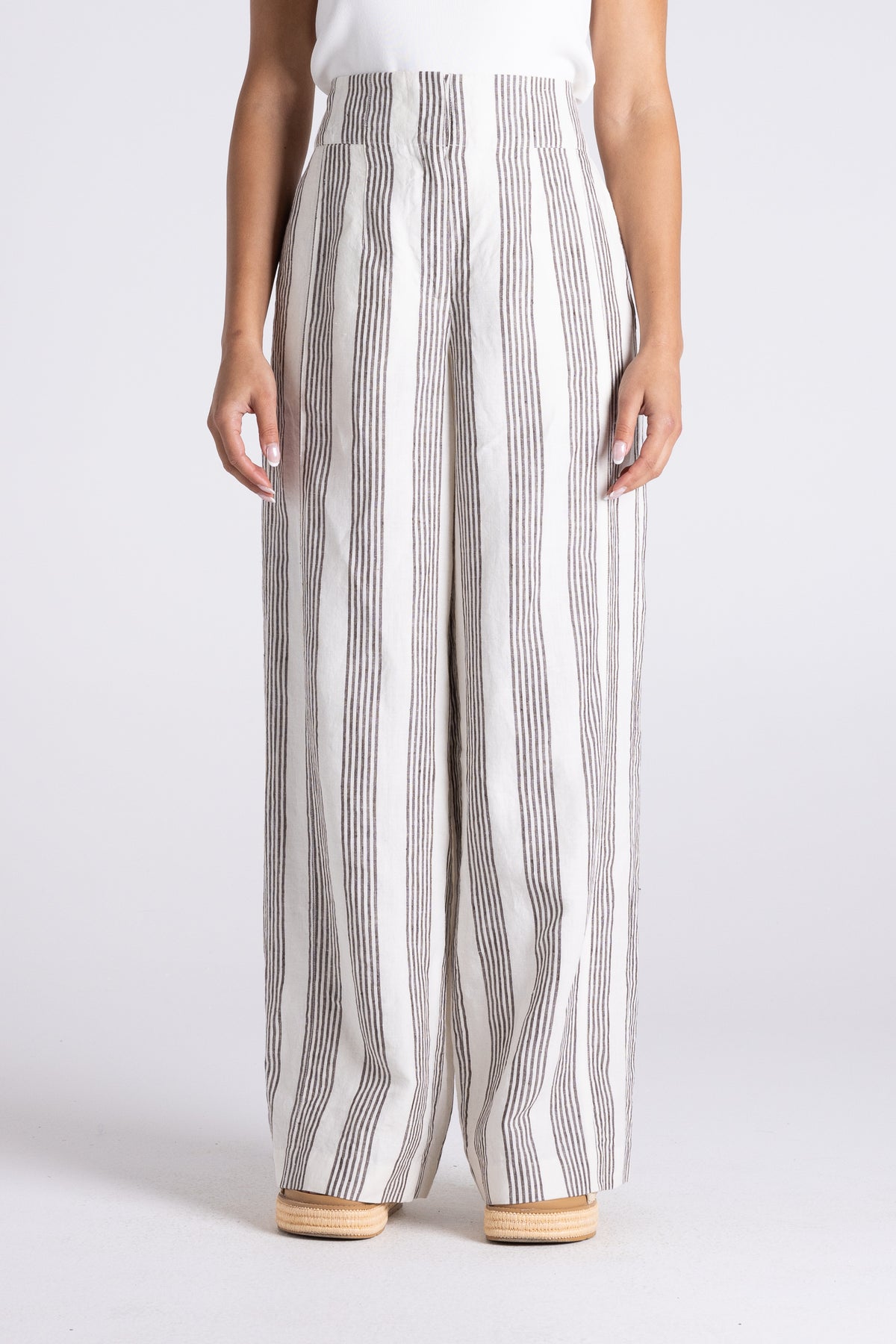 Two T's Linen Wide Leg Pant - Milk/Chestnut