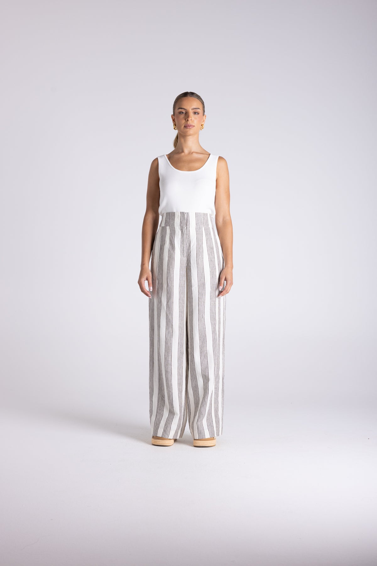 Two T's Linen Wide Leg Pant - Milk/Chestnut