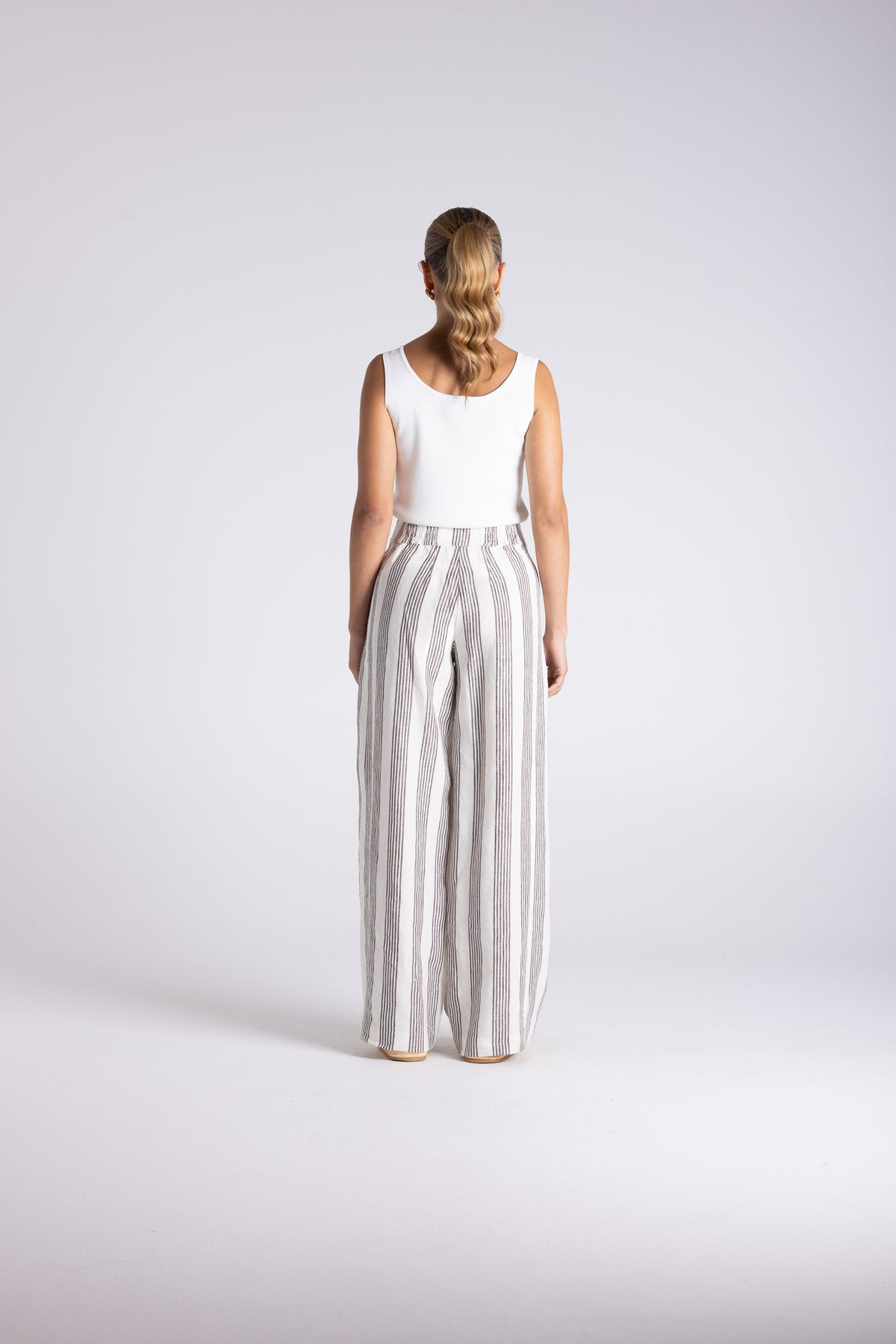 Two T's Linen Wide Leg Pant - Milk/Chestnut