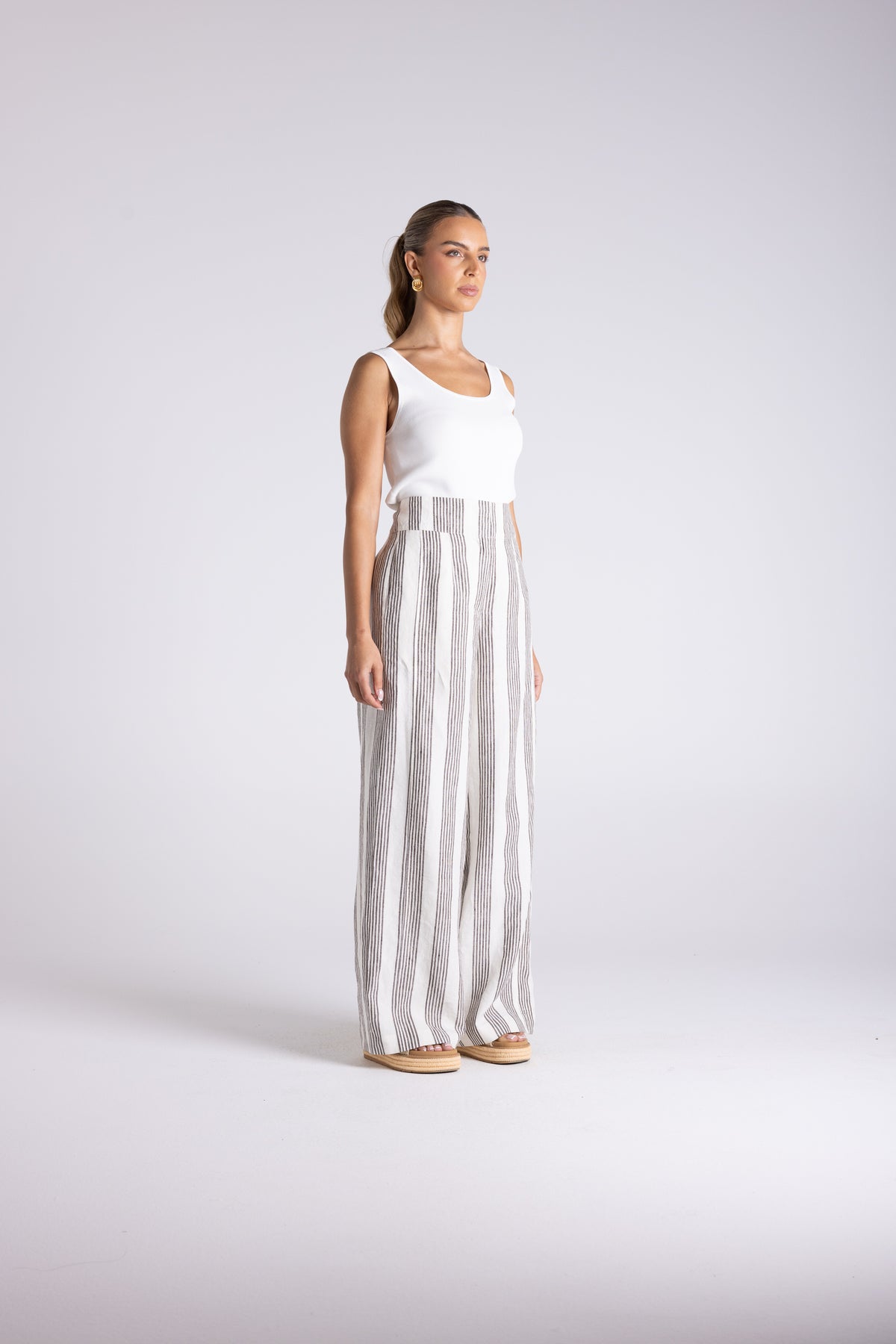 Two T's Linen Wide Leg Pant - Milk/Chestnut
