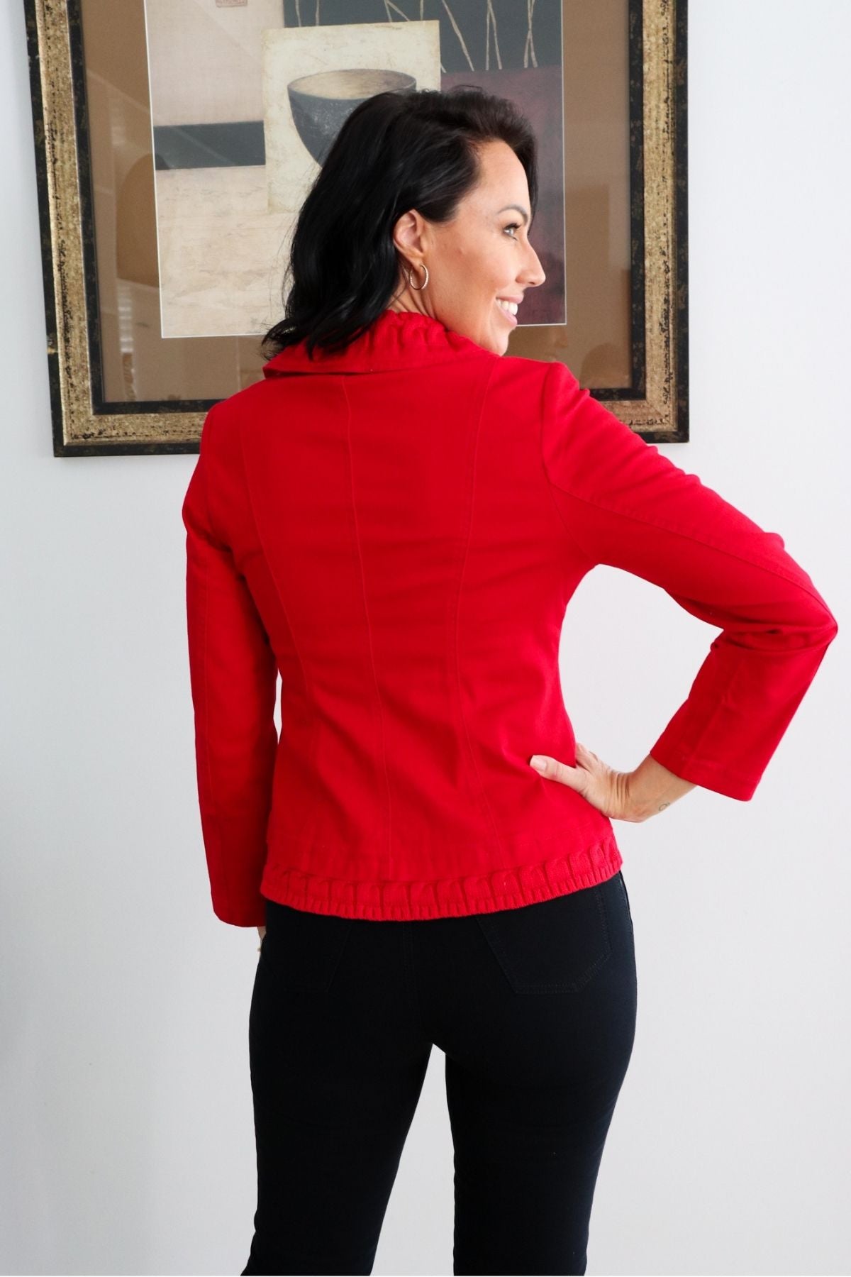 Cable Button Knit Jacket - Red