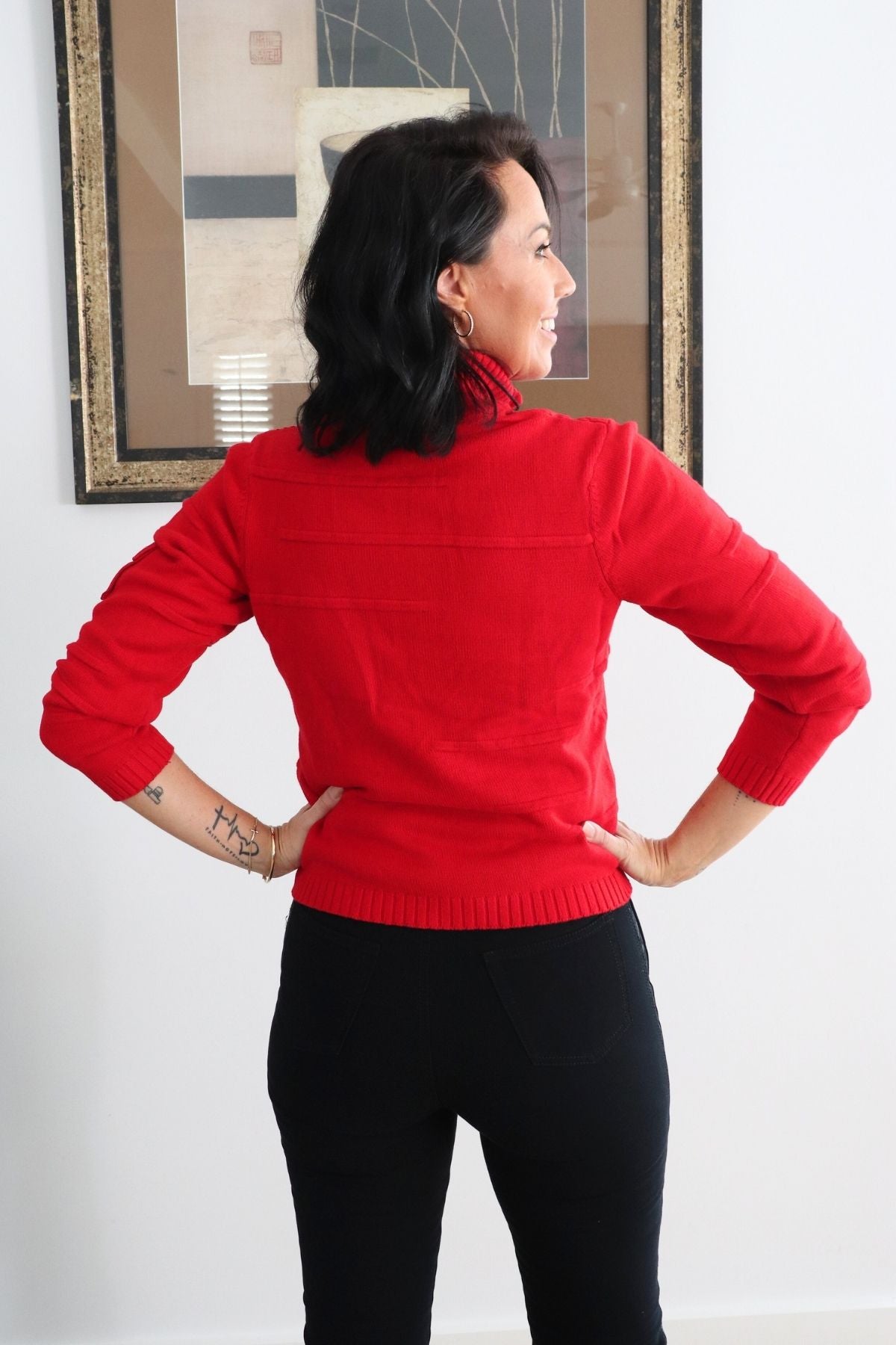 Diamonte Ring Cotton Knit Cardi - Red