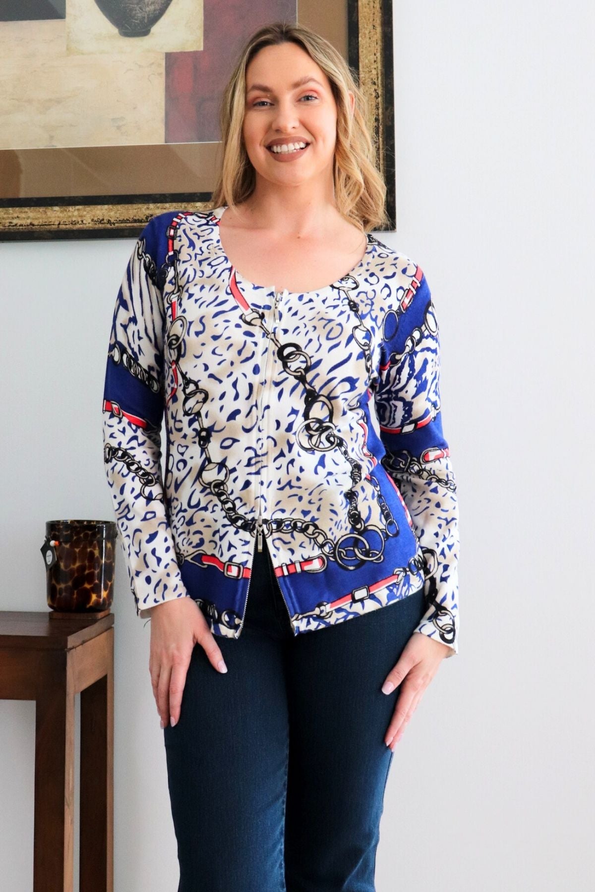 Print Knit Jacket  - Black