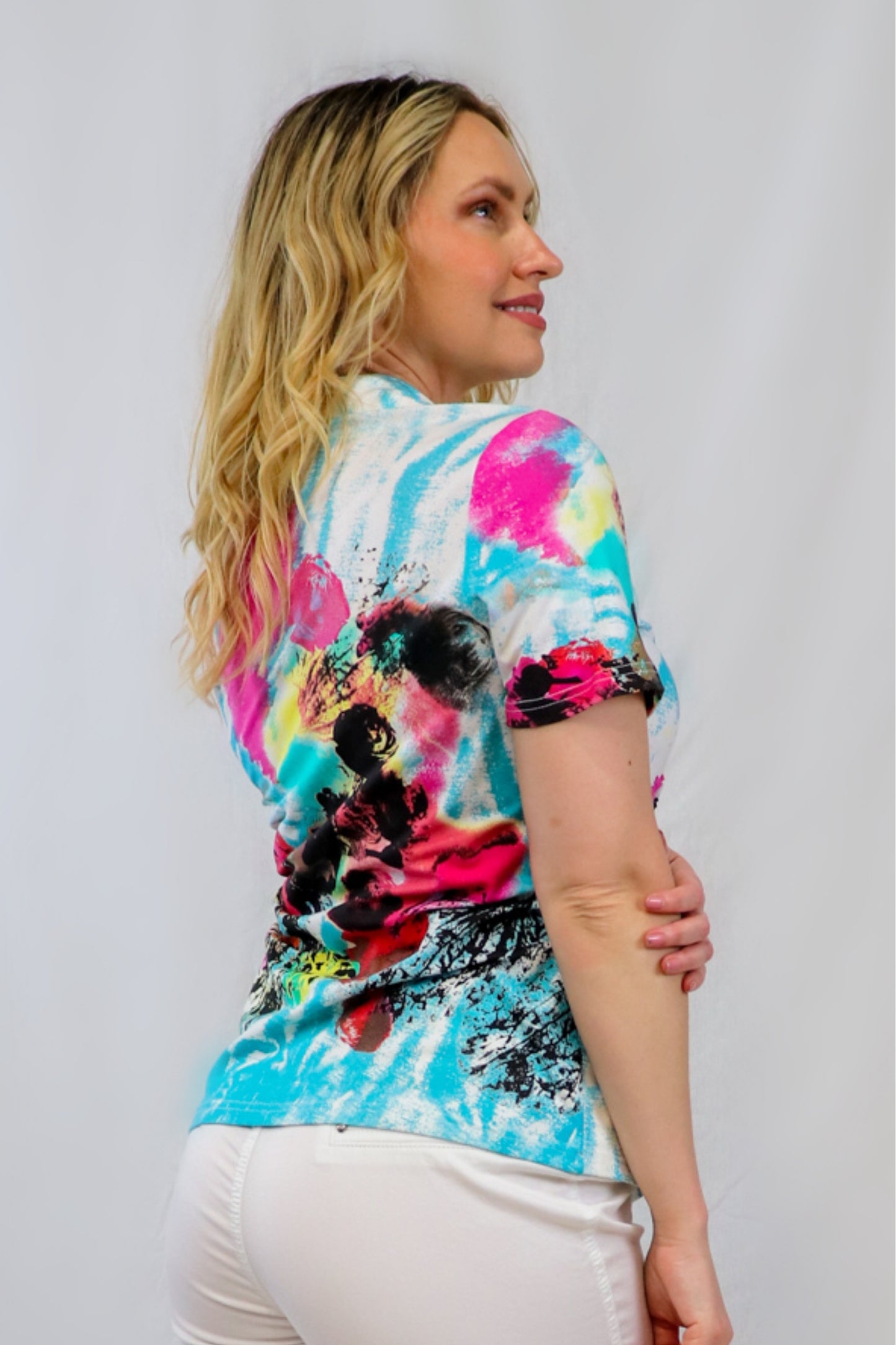 Print Zip Top - Turquoise