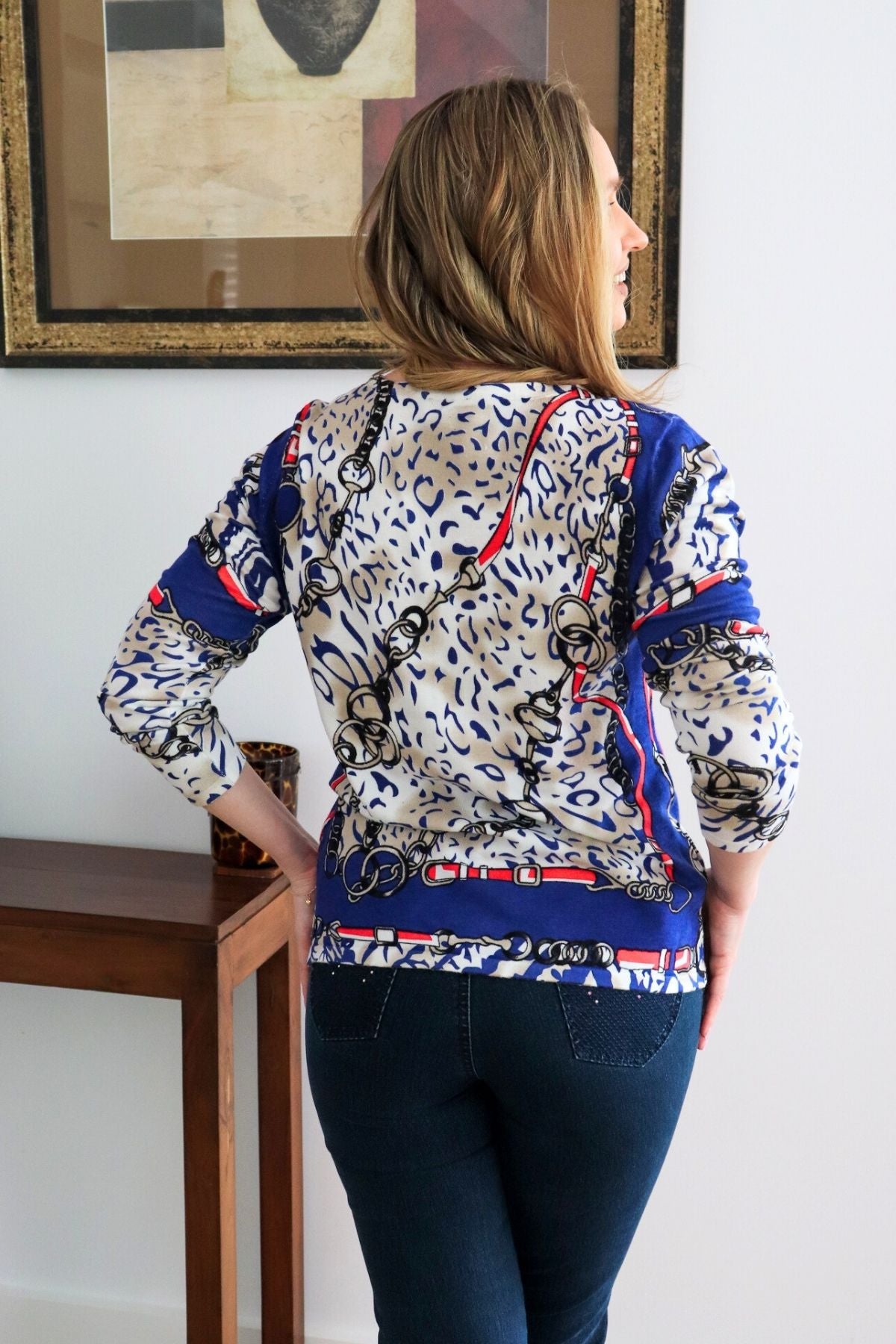 Print Knit Jacket  - Navy