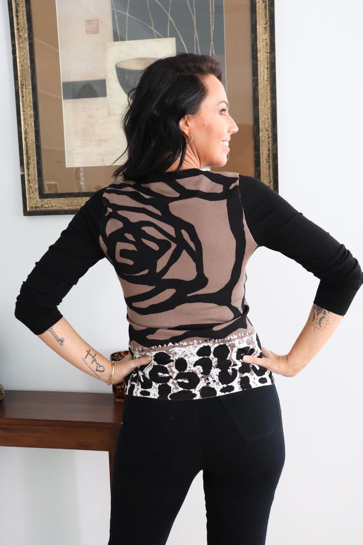 Print Knit Top  - Black