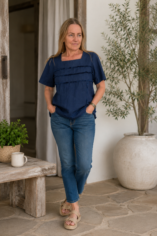 See Saw Textured Tiered Top - Navy