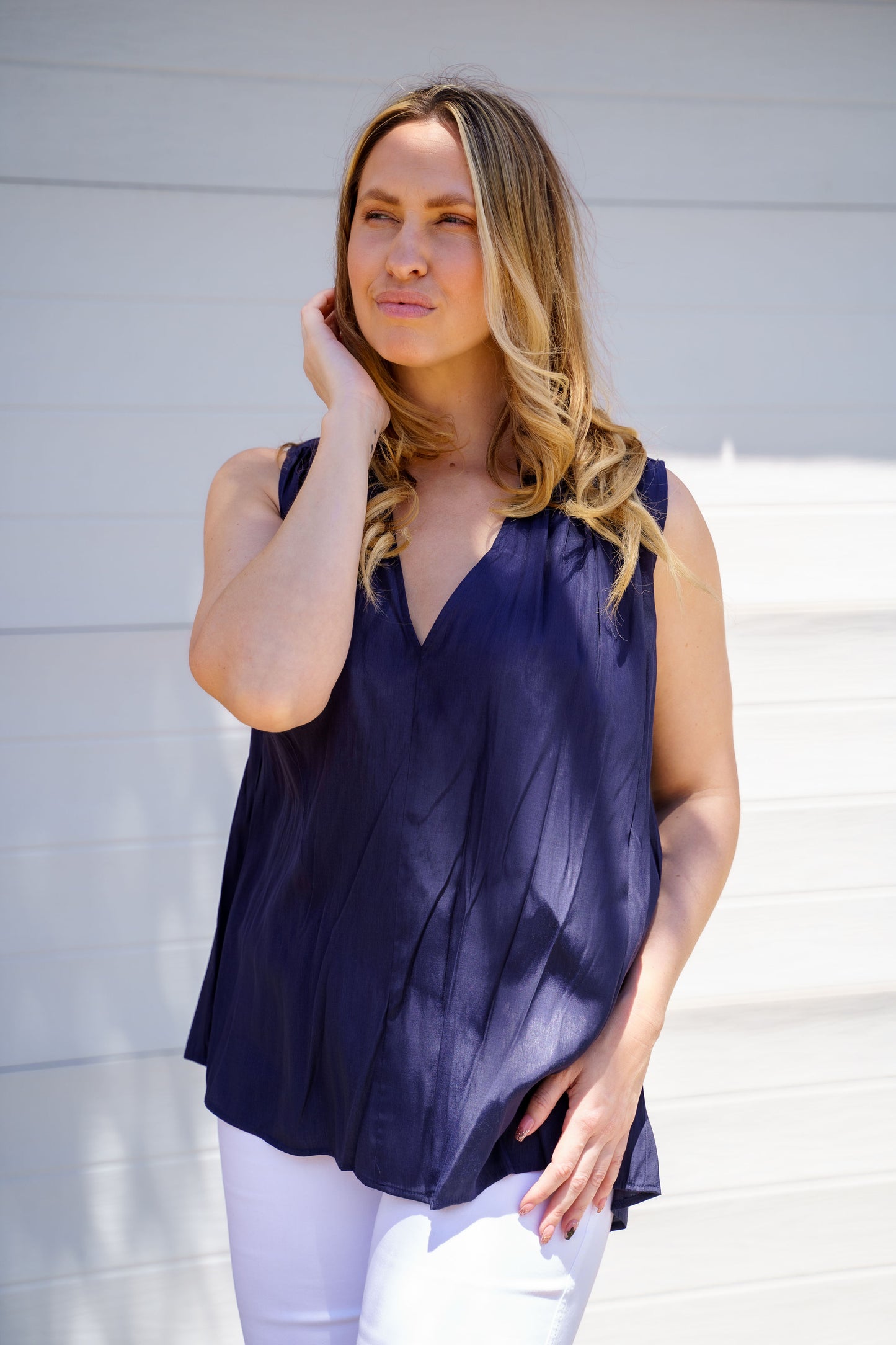 Sleeveless V Tee - Navy