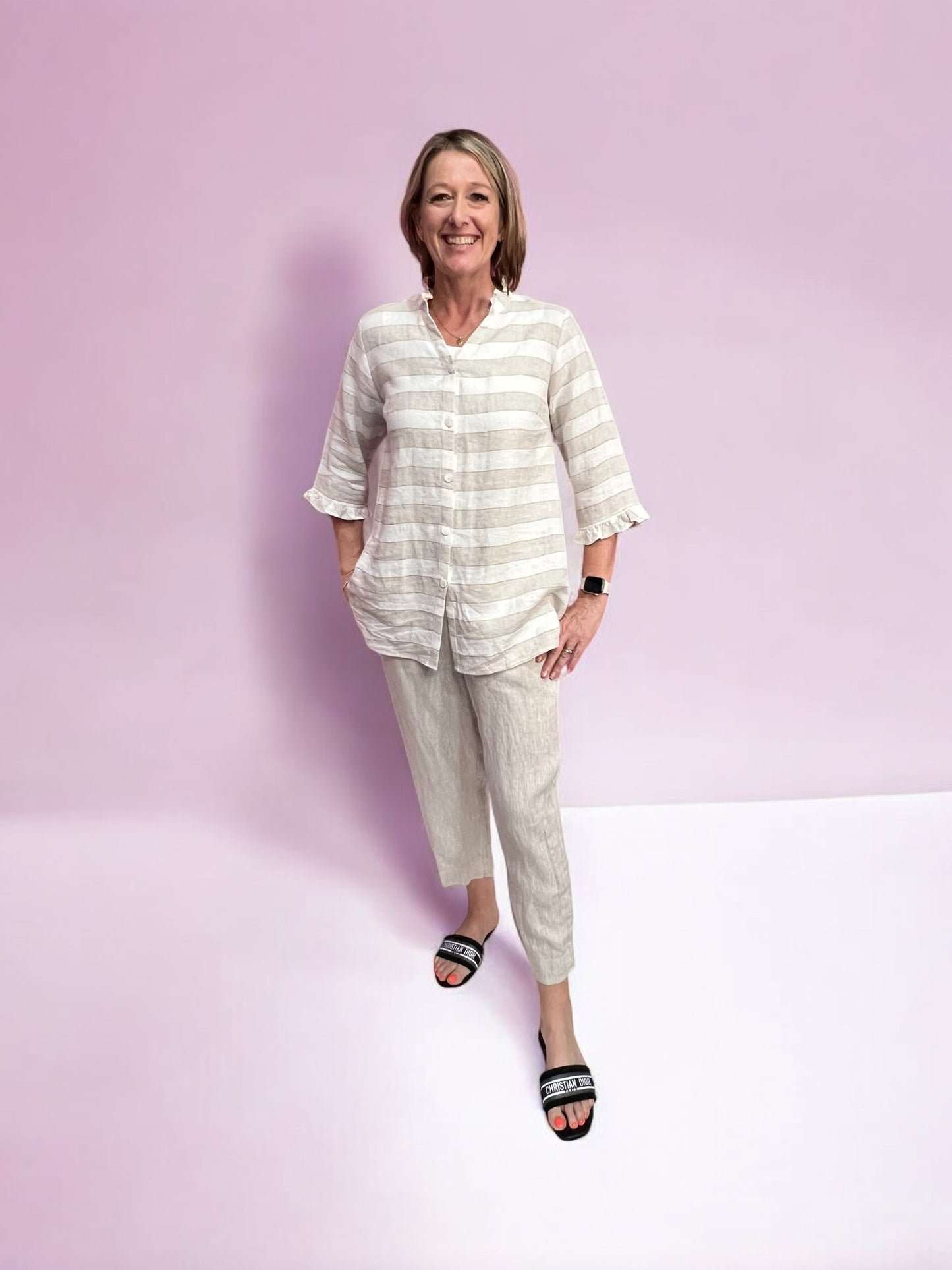 See Saw Frilled Neck Top - Natural