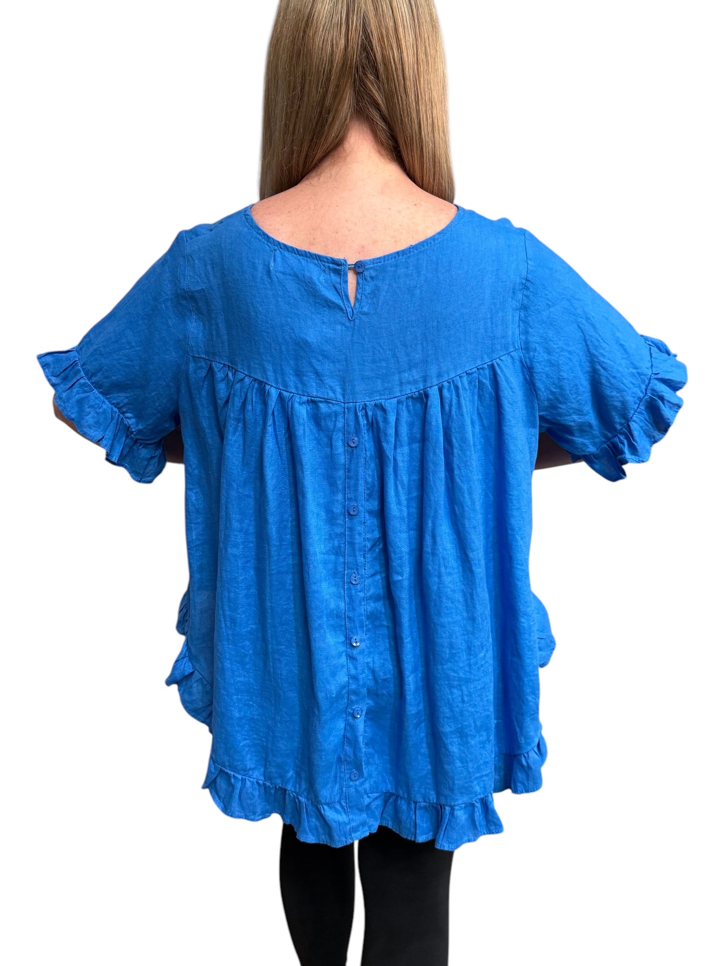 Worthier Ruffle Trim Top - Cobalt
