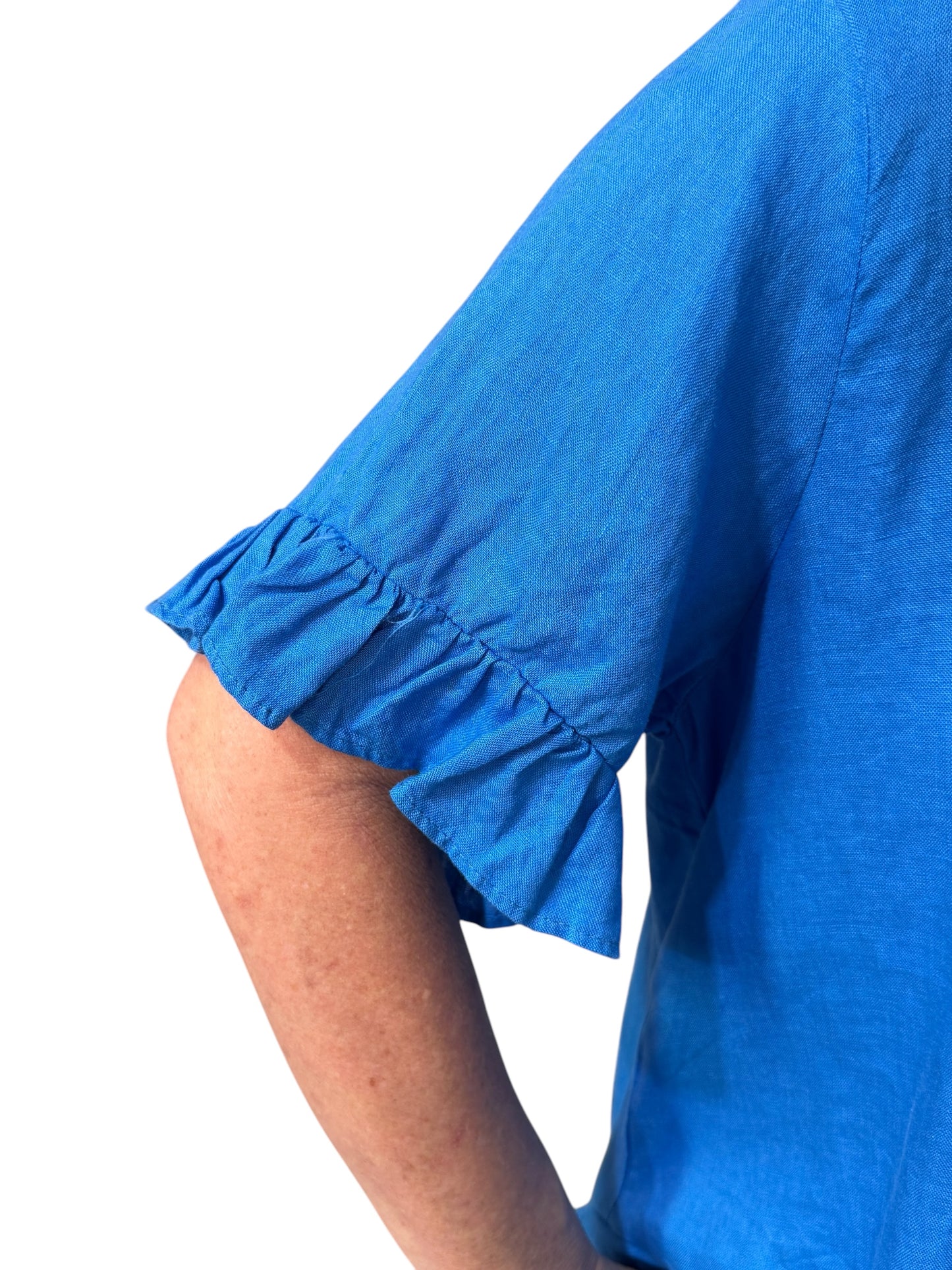 Worthier Ruffle Trim Top - Cobalt