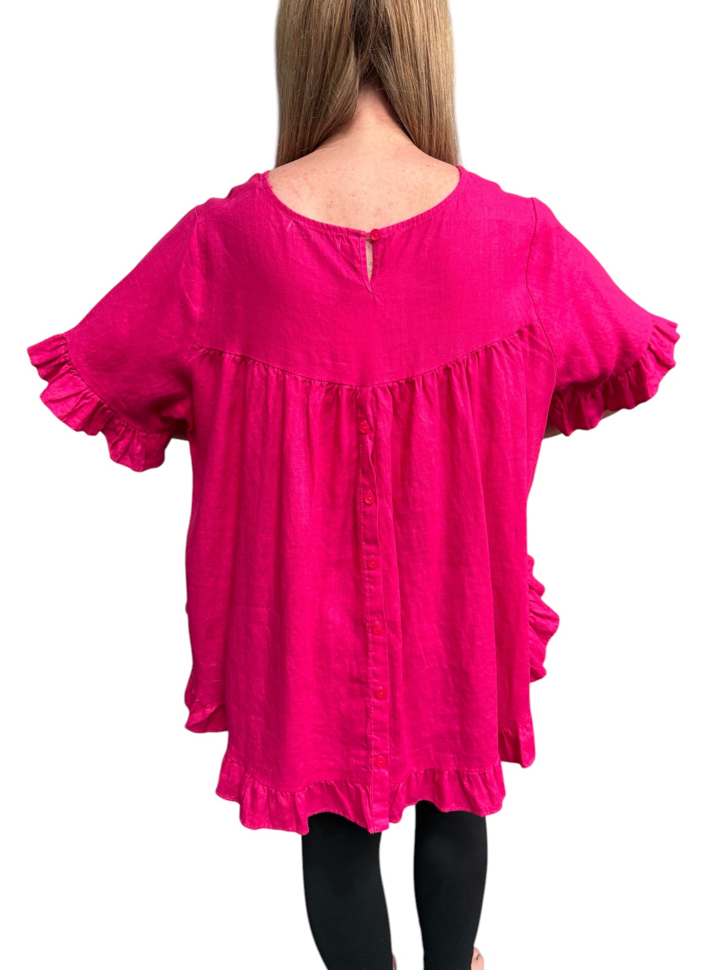 Worthier Ruffle Trim Top - Fuchsia