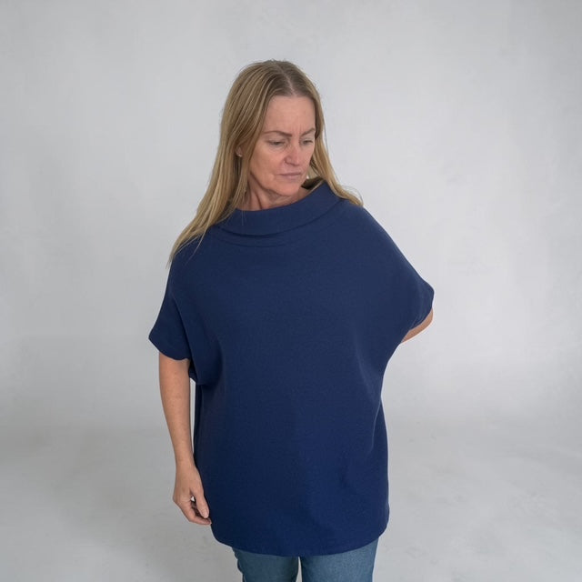 See Saw Cowl Neck Knit Top - Navy