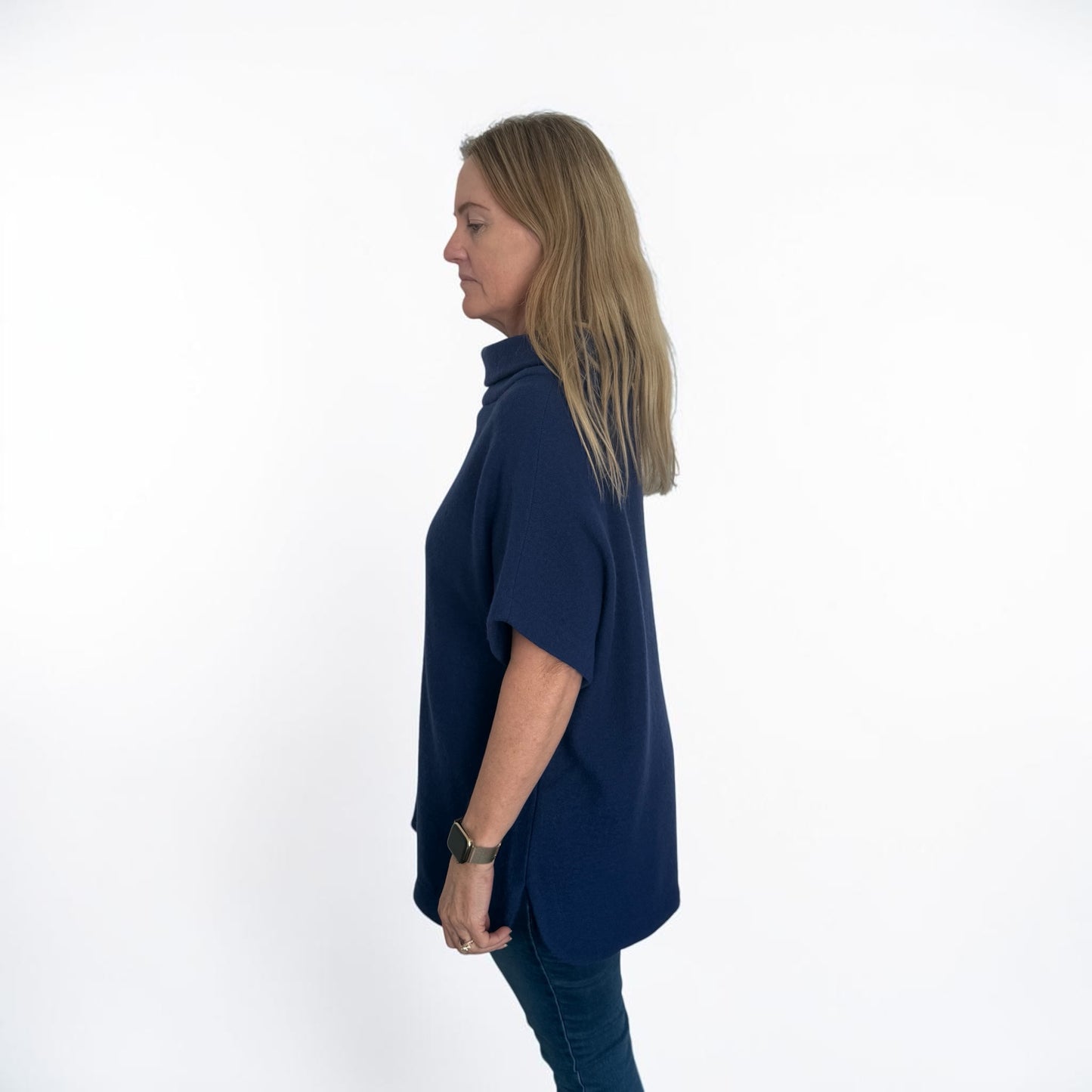 See Saw Cowl Neck Knit Top - Navy