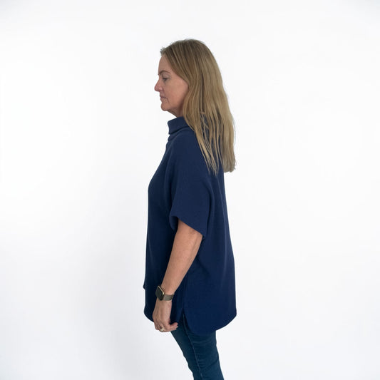 See Saw Cowl Neck Knit Top - Navy