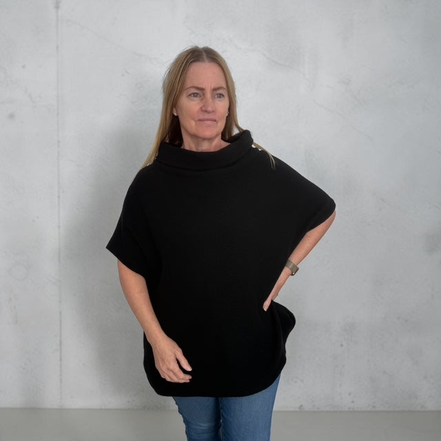 See Saw Cowl Neck Knit Top - Black