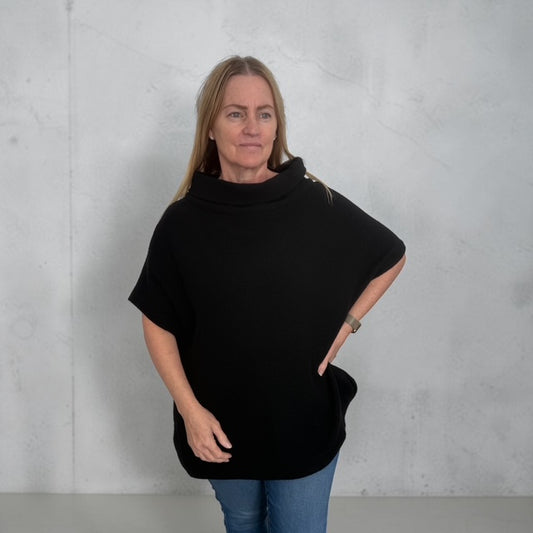 See Saw Cowl Neck Knit Top - Black