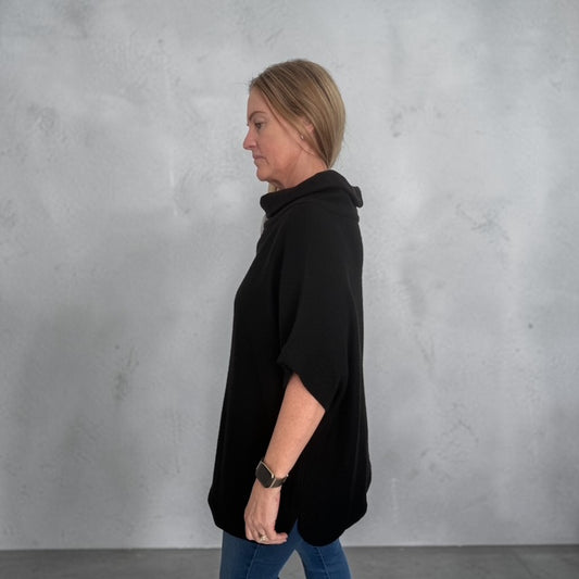 See Saw Cowl Neck Knit Top - Black