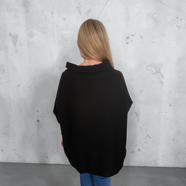 See Saw Cowl Neck Knit Top - Black