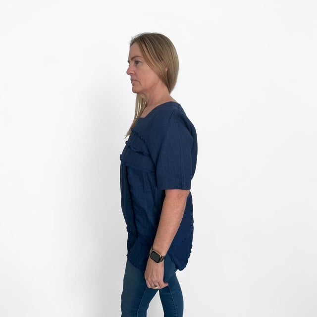 See Saw Textured Tiered Top - Navy