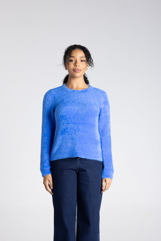 Two T's Crew Neck Fluffy Knit - Electric Blue