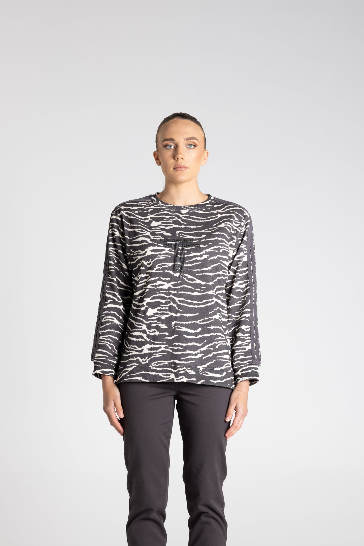 Two T's Zebra Print Sweater - Slate/Ivory