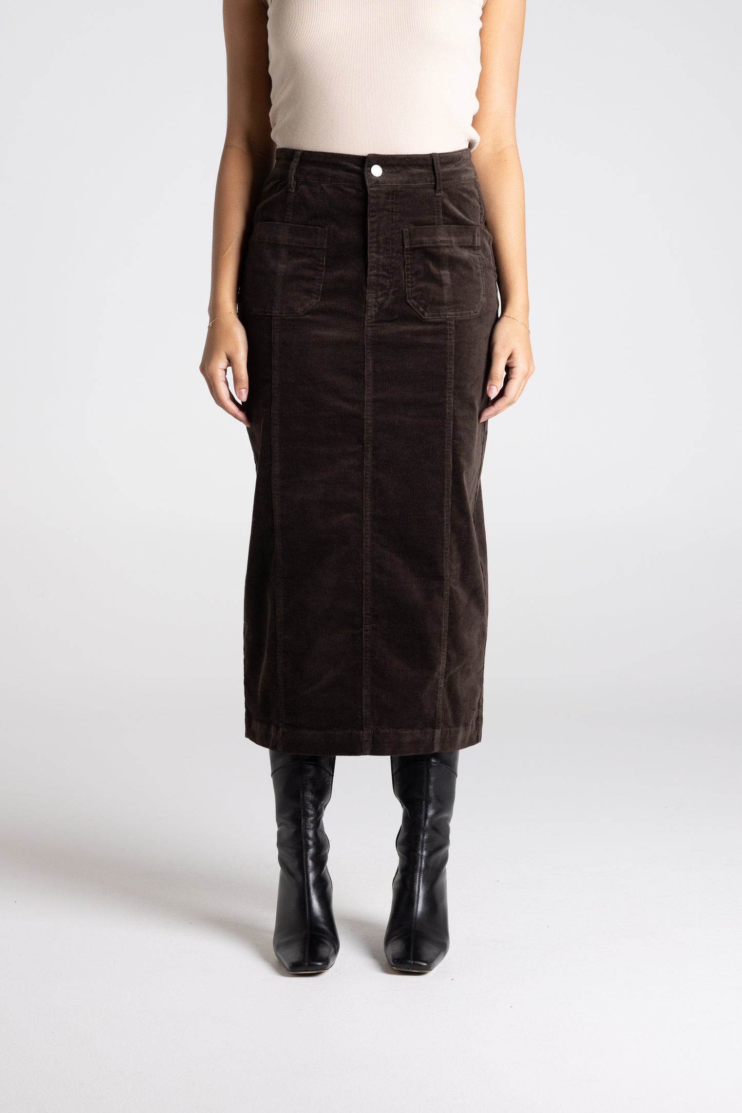 Two T's Cord Midi Skirt - Brazil Nut