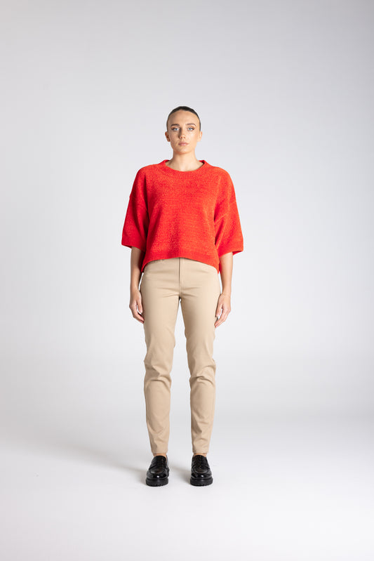 Two T's Chenille Knit Top - Intense Orange