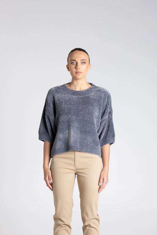 Two T's Chenille Knit Top - Steel