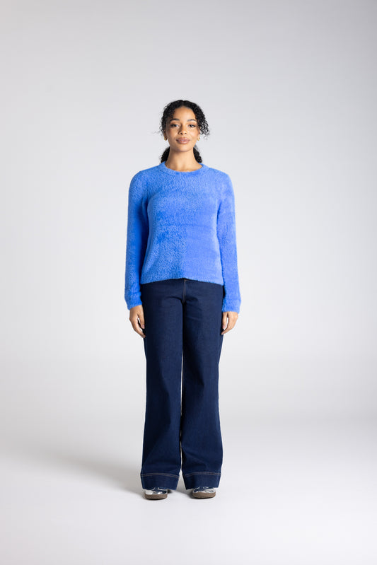 Two T's Crew Neck Fluffy Knit - Electric Blue