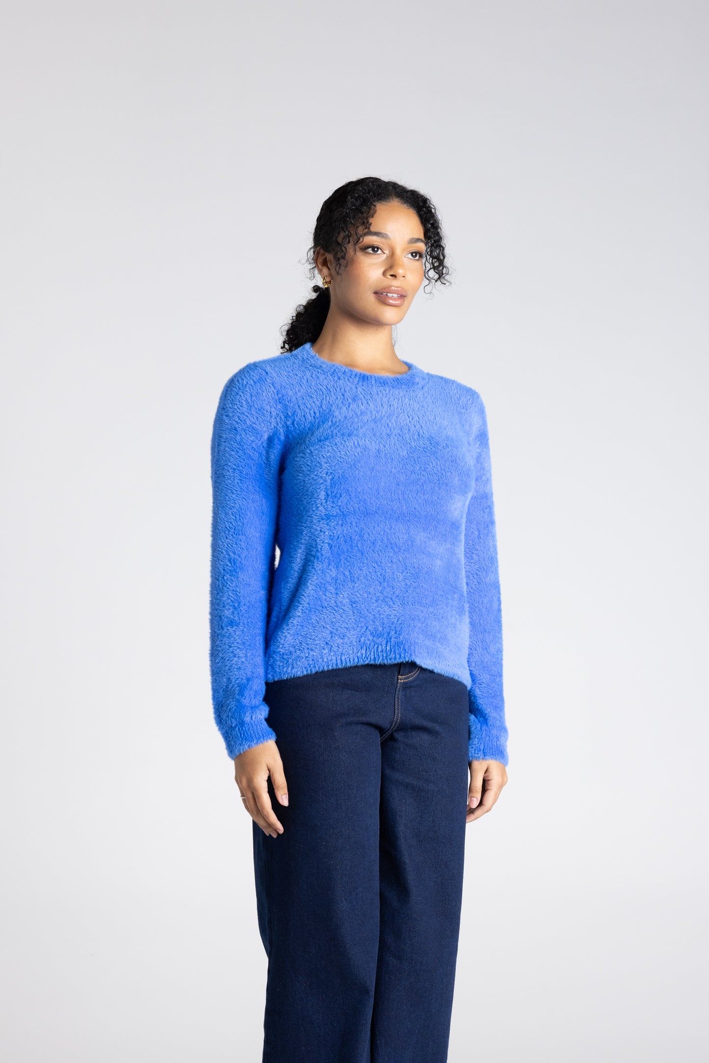 Two T's Crew Neck Fluffy Knit - Electric Blue