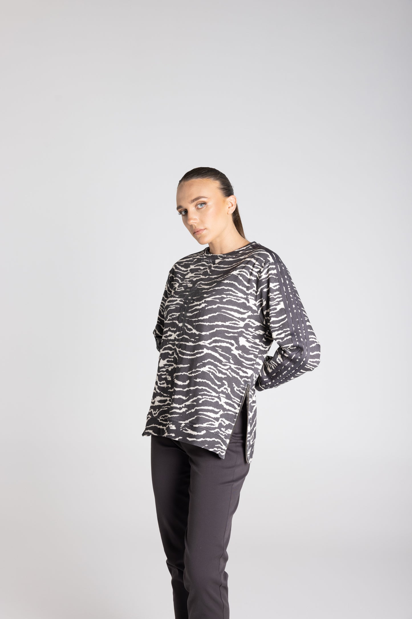 Two T's Zebra Print Sweater - Slate/Ivory
