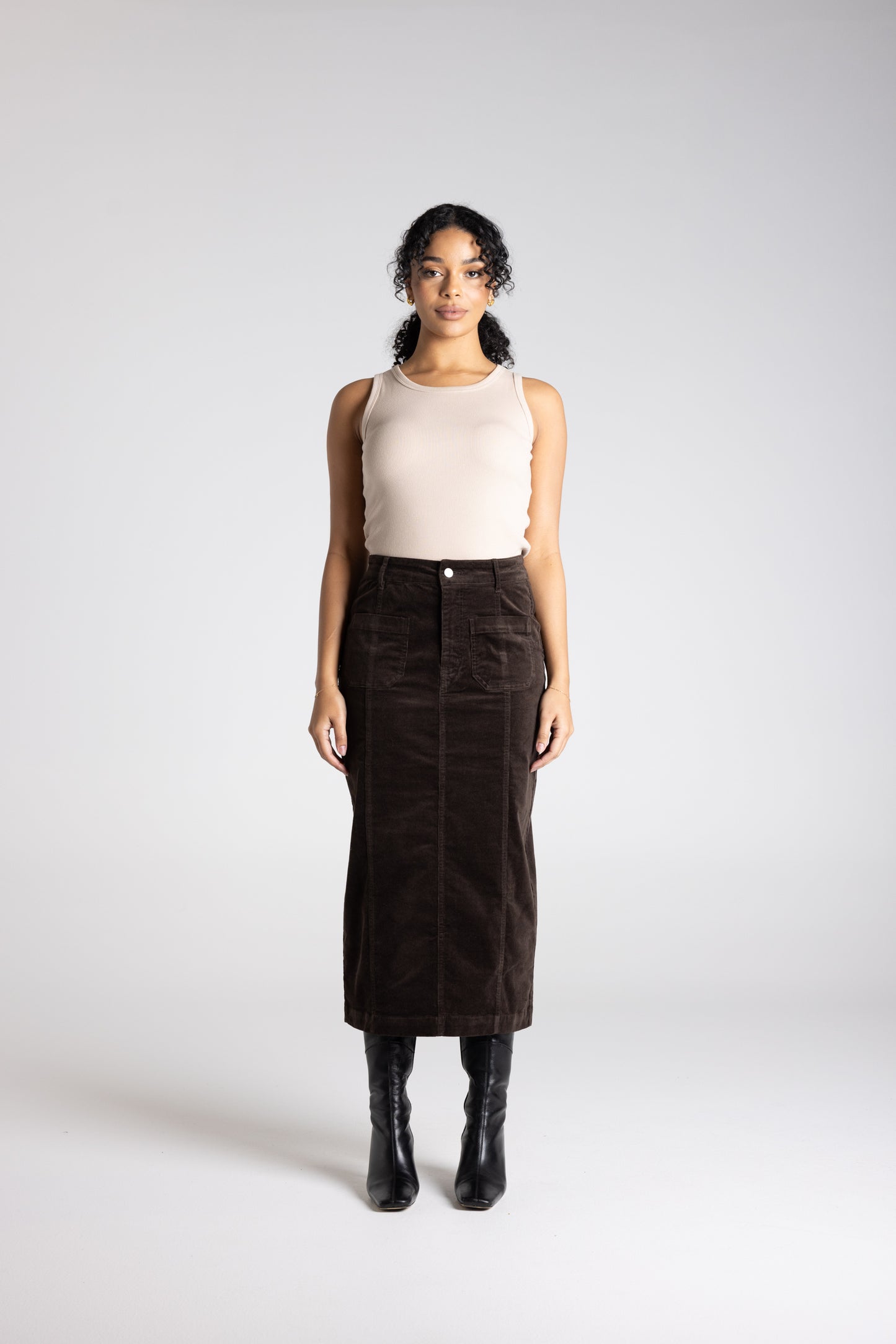 Two T's Cord Midi Skirt - Brazil Nut