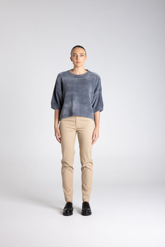 Two T's Chenille Knit Top - Steel