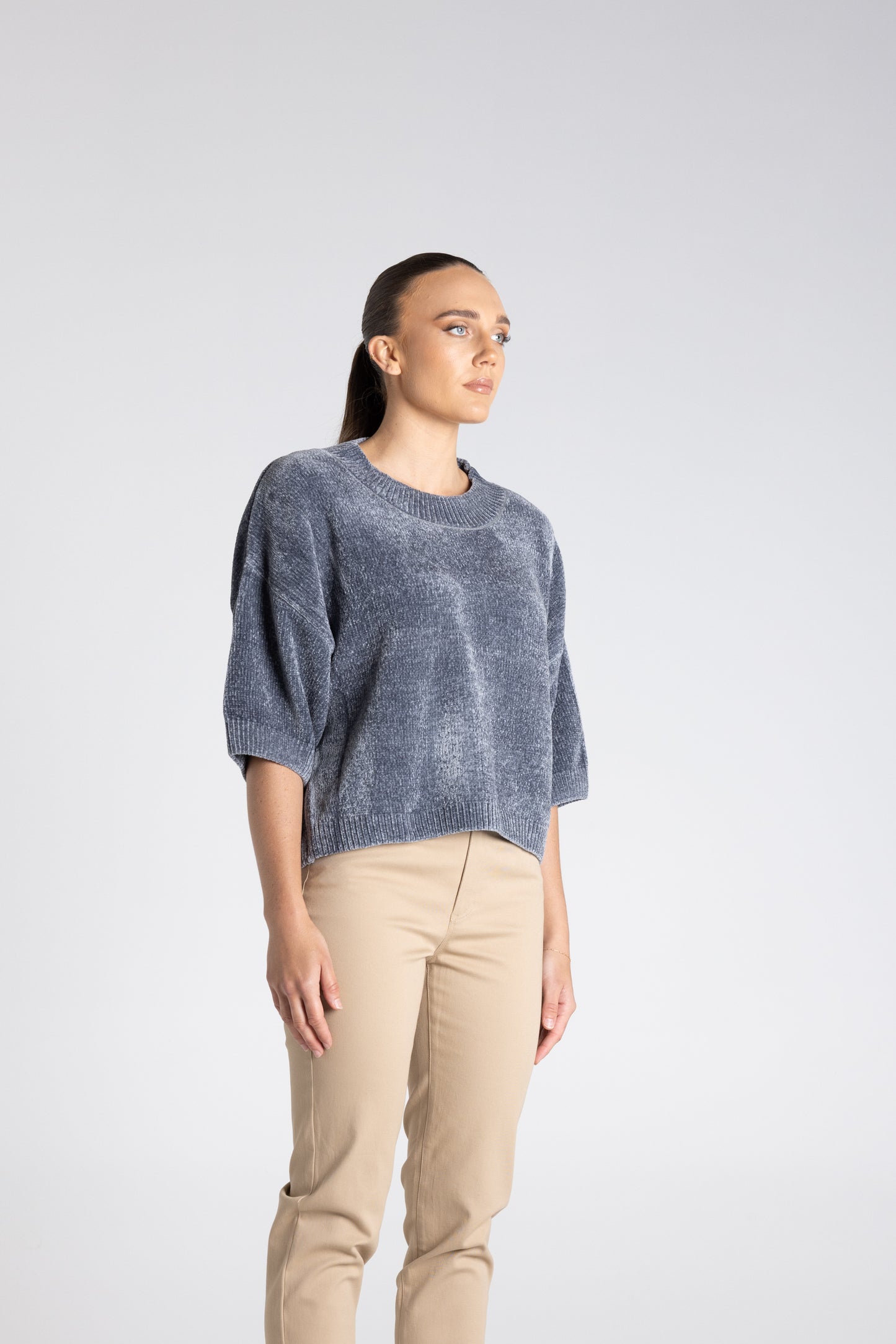 Two T's Chenille Knit Top - Steel
