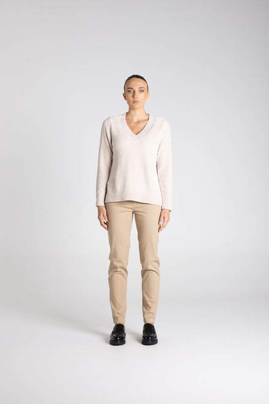 Two T's Chenille V Neck Jumper - Oat