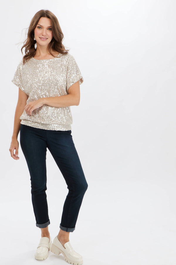 Frank Lyman Sequin Top Beige