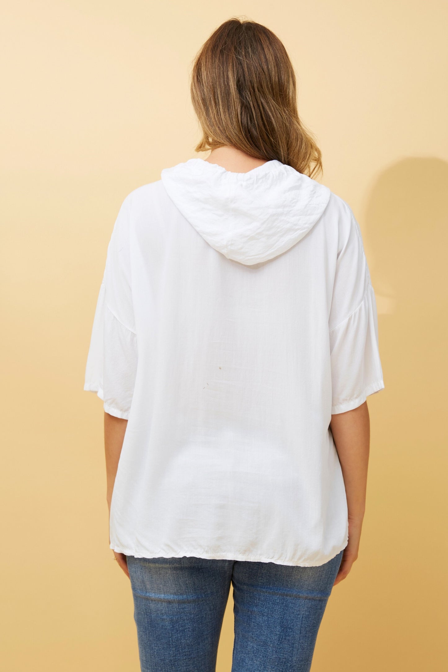 Graphic Foil Print Hooded Top - White