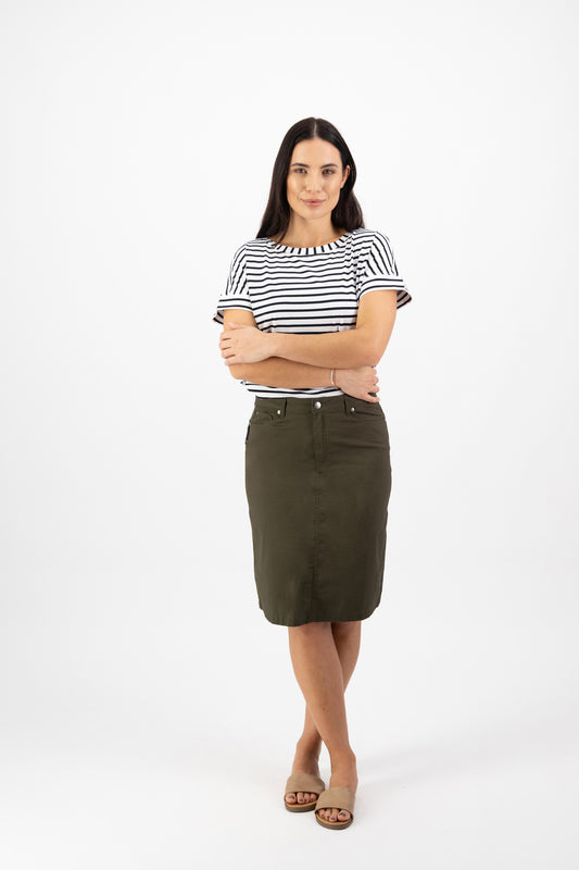 Vassalli Poplin Skirt - Khaki