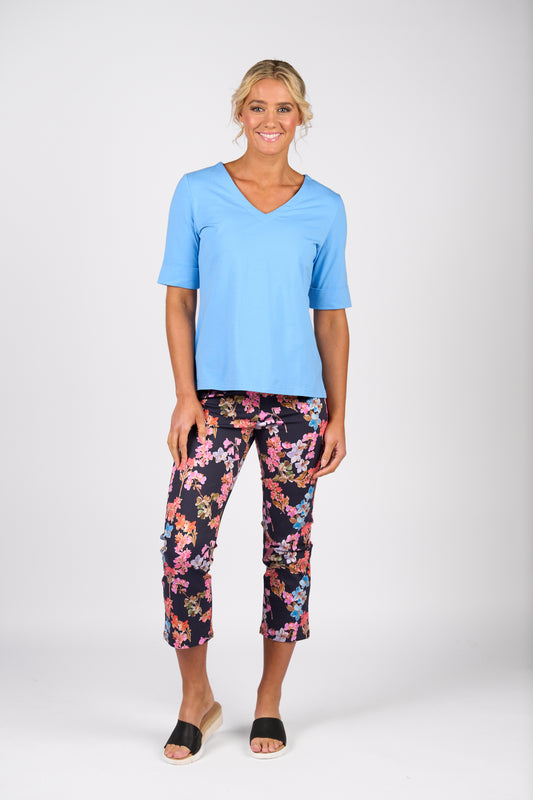 Vassalli V Neck Top - Sky