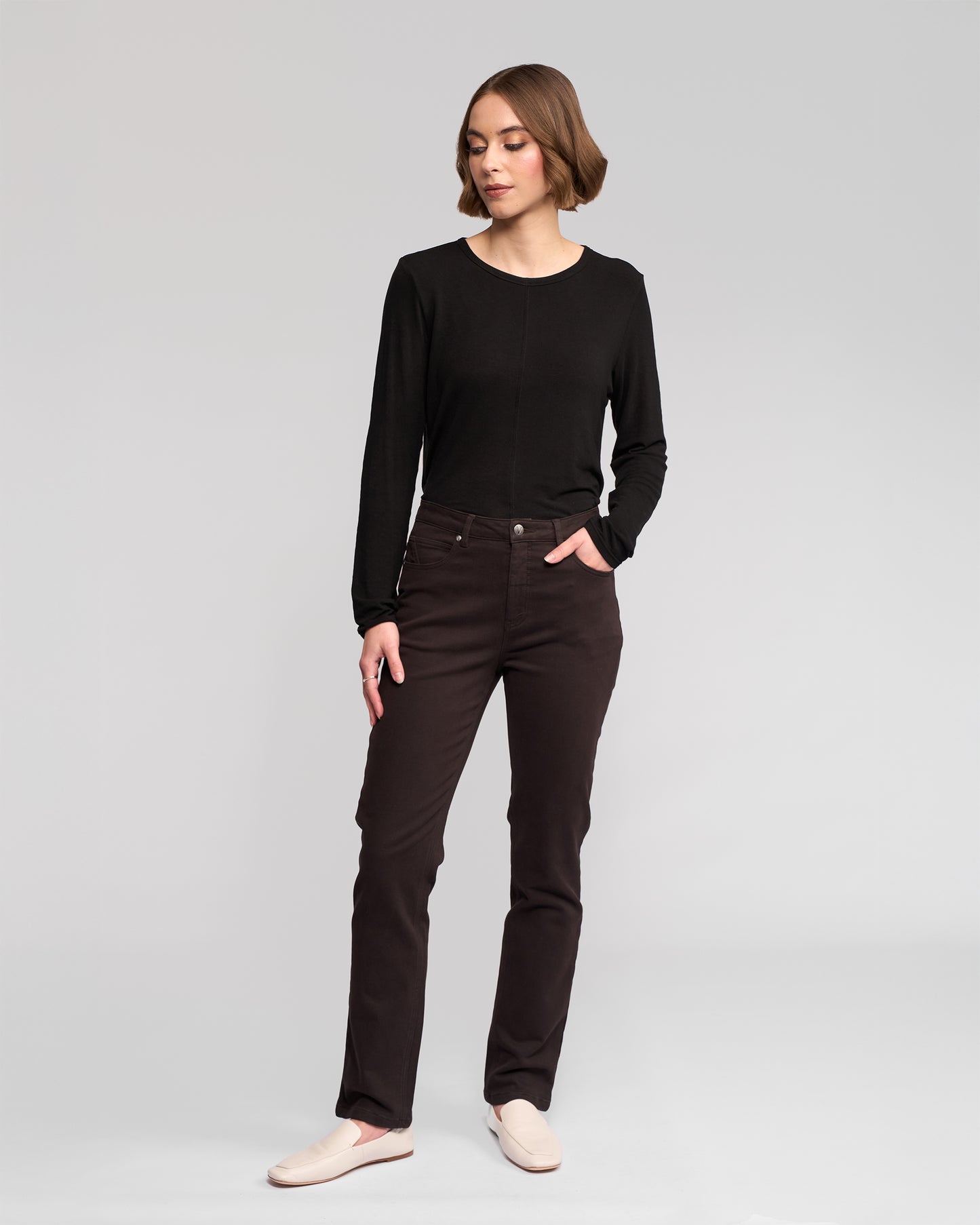 Vassalli Slim Leg Knit Pant - Chocolate