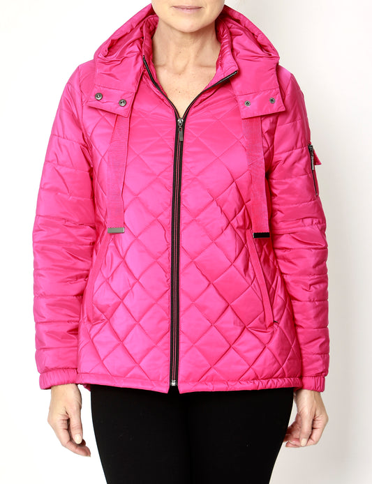 Detach Hood Puffer Jacket - Fuchsia