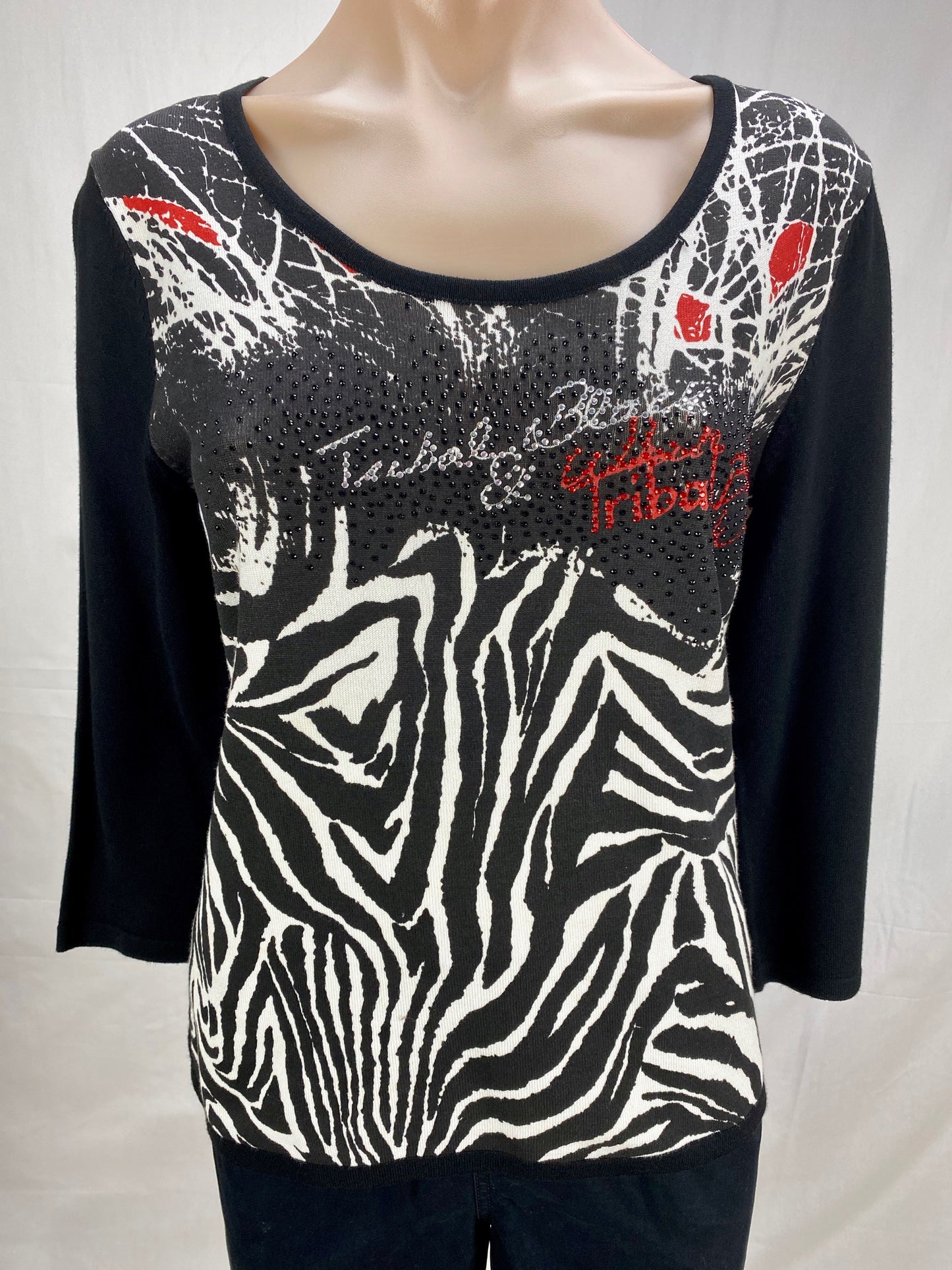 Zebra Print Knit Top  - Black