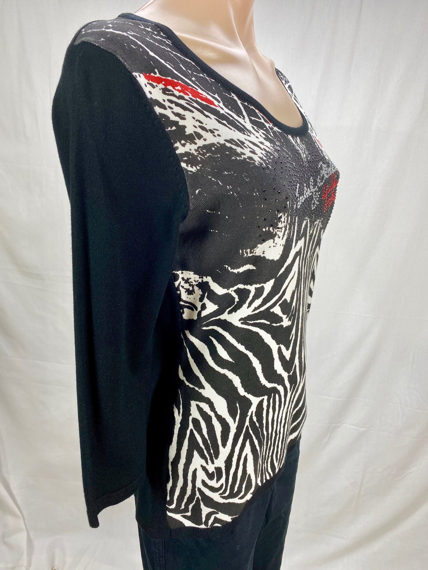 Zebra Print Knit Top  - Black
