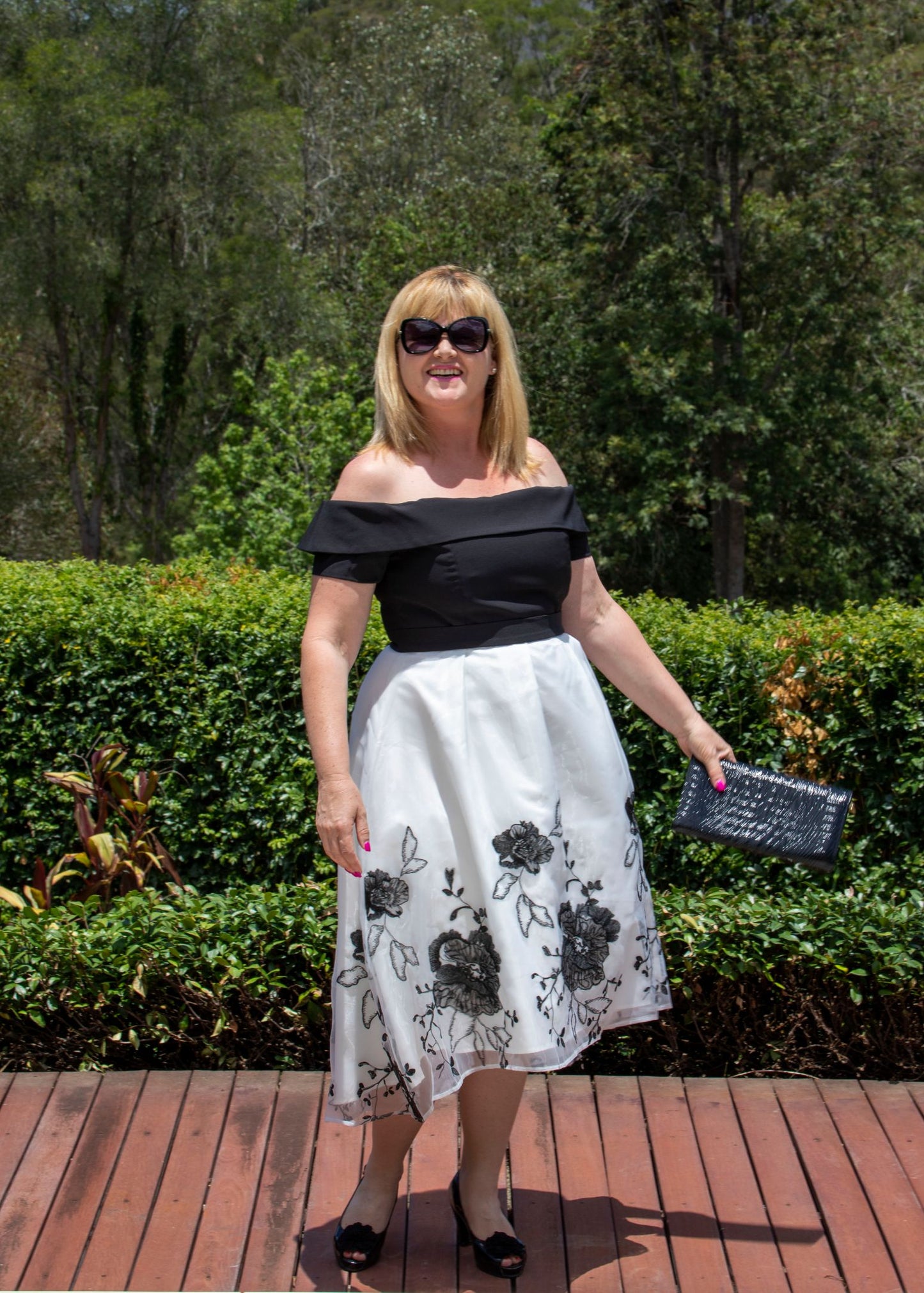 Off Shoulder Dress - Black/White