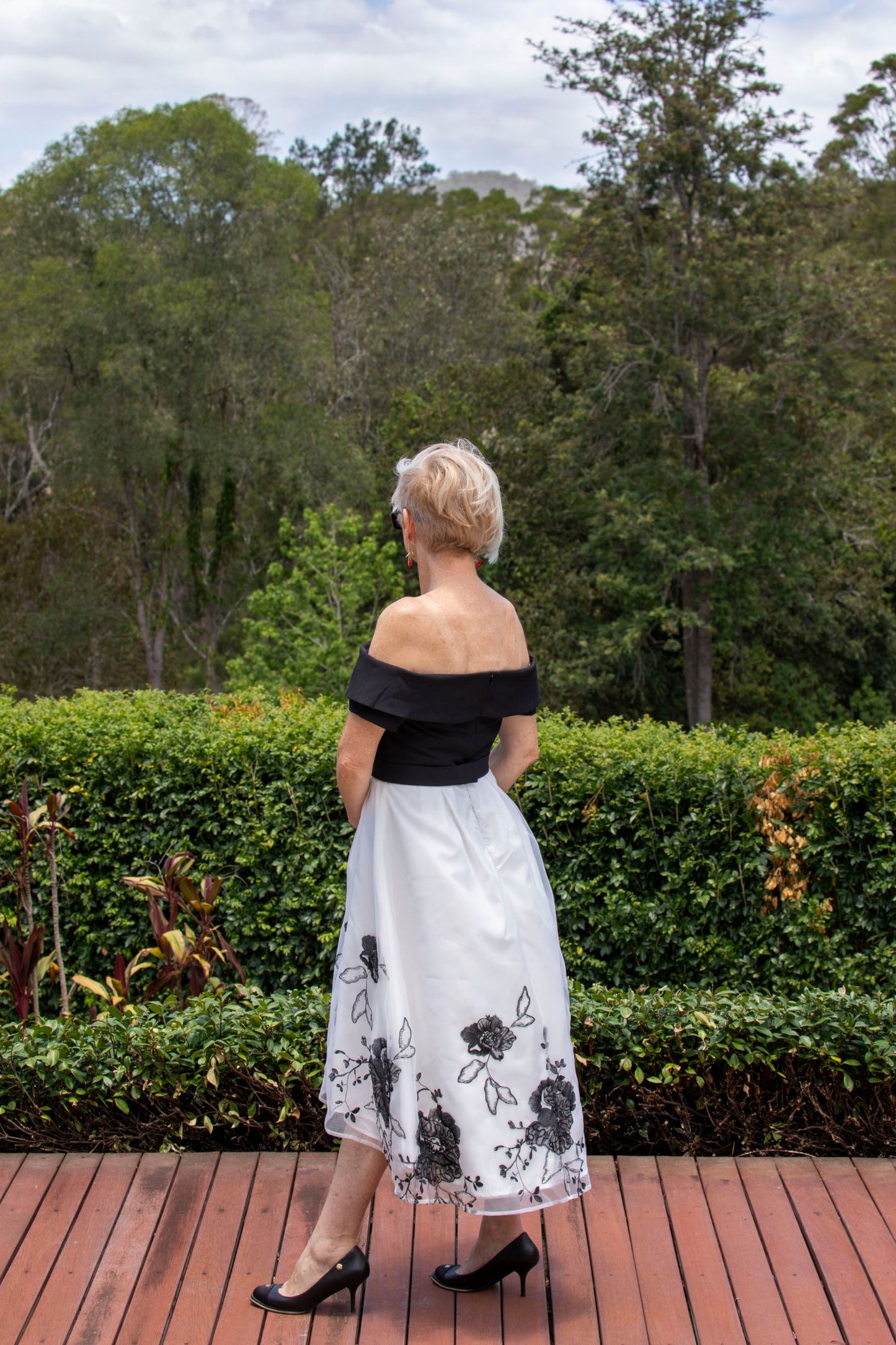 Off Shoulder Dress - Black/White