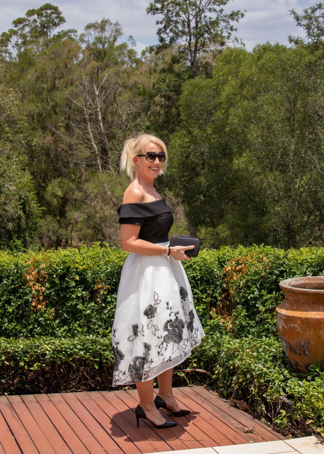 Off Shoulder Dress - Black/White