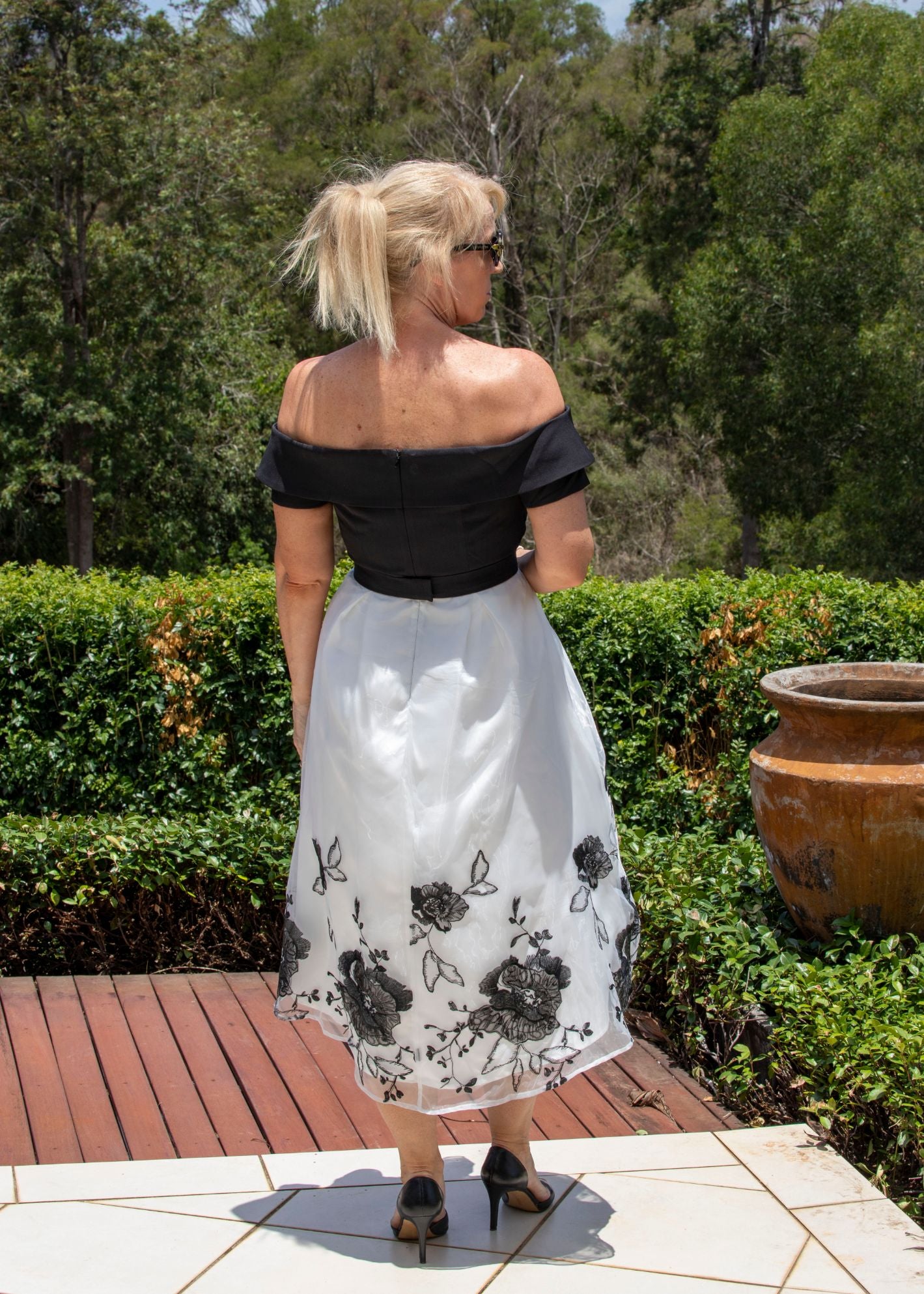 Off Shoulder Dress - Black/White
