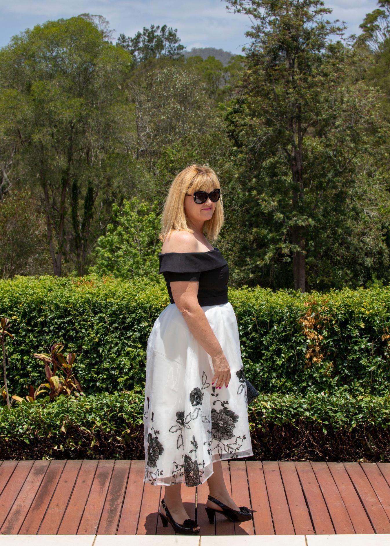 Off Shoulder Dress - Black/White