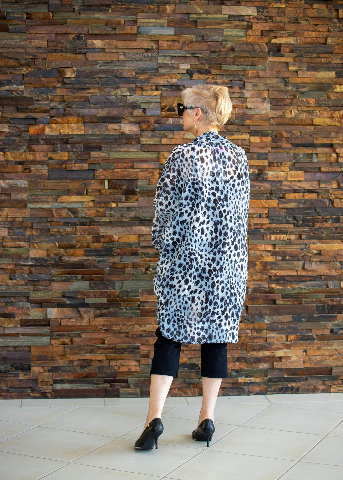 Beaded Cape - Grey Leopard Print